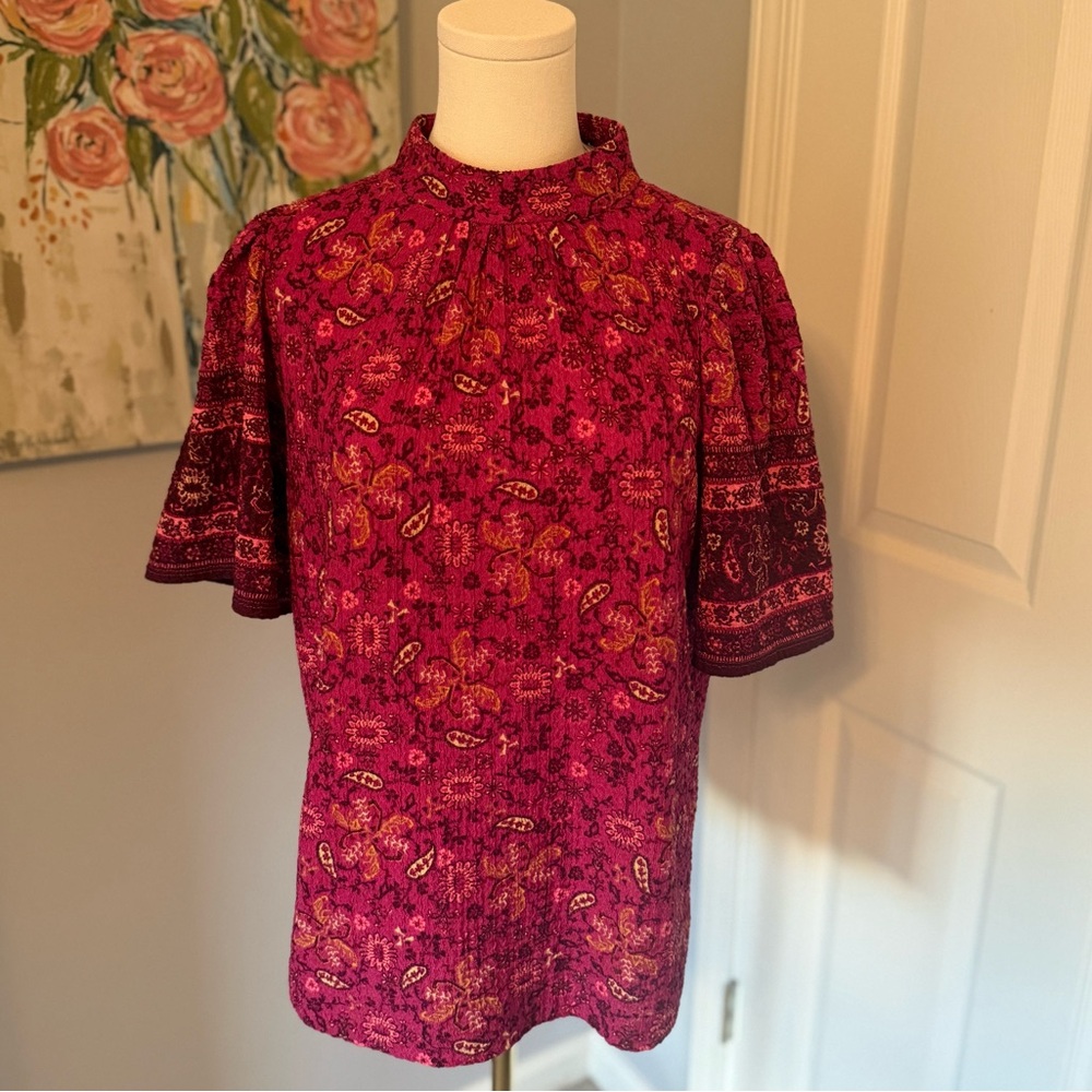 LOFT Pink Paisley Short Sleeve Blouse - Size S